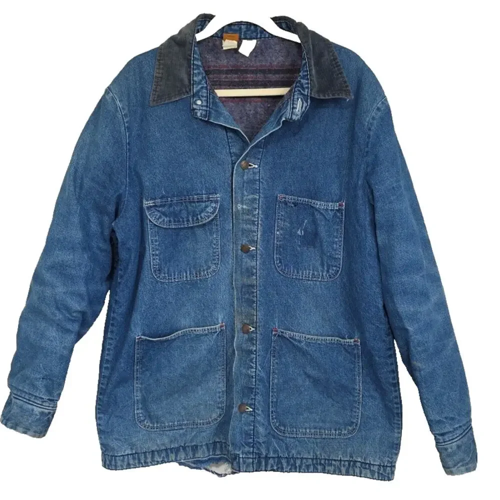 VTG Wrangler Big Ben Mens Barn Chore Coat Corduroy Collar Lined Distressed U.S.A - Picture 1 of 16